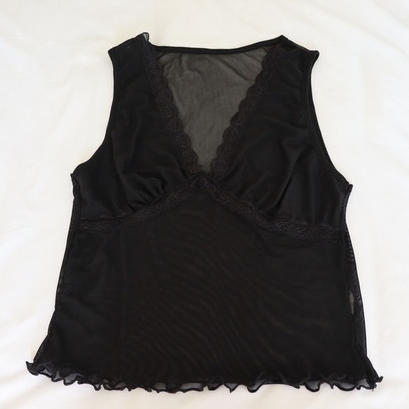 Tops - Black Sheer Lace Tank Top V-Neck Women's XS/S Minimalist Layering Chic